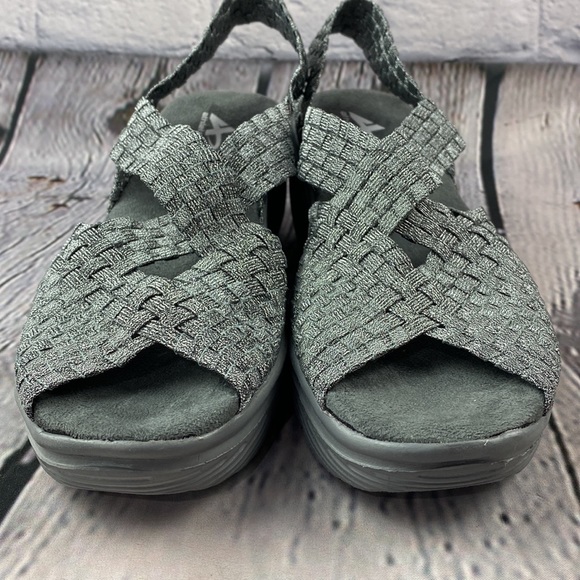 ATHETECH MAREENA Metallic Silver Woven Open Toe Sling Back Low Heel Sandals - Picture 13 of 17